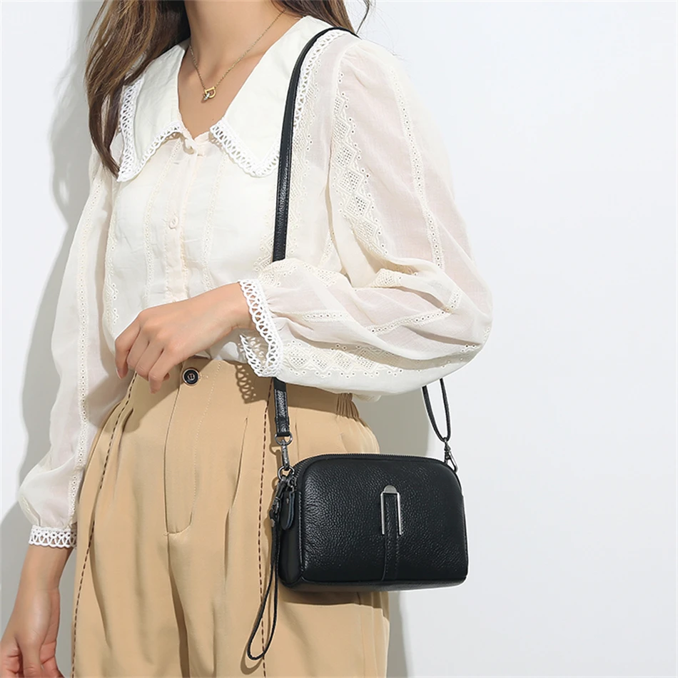 Genuine Leather Bag Luxury Women's Crossbody Bag for Woman Female Solid Color Clutch Phone Bags Shoulder Bag Messenger Bag Sac