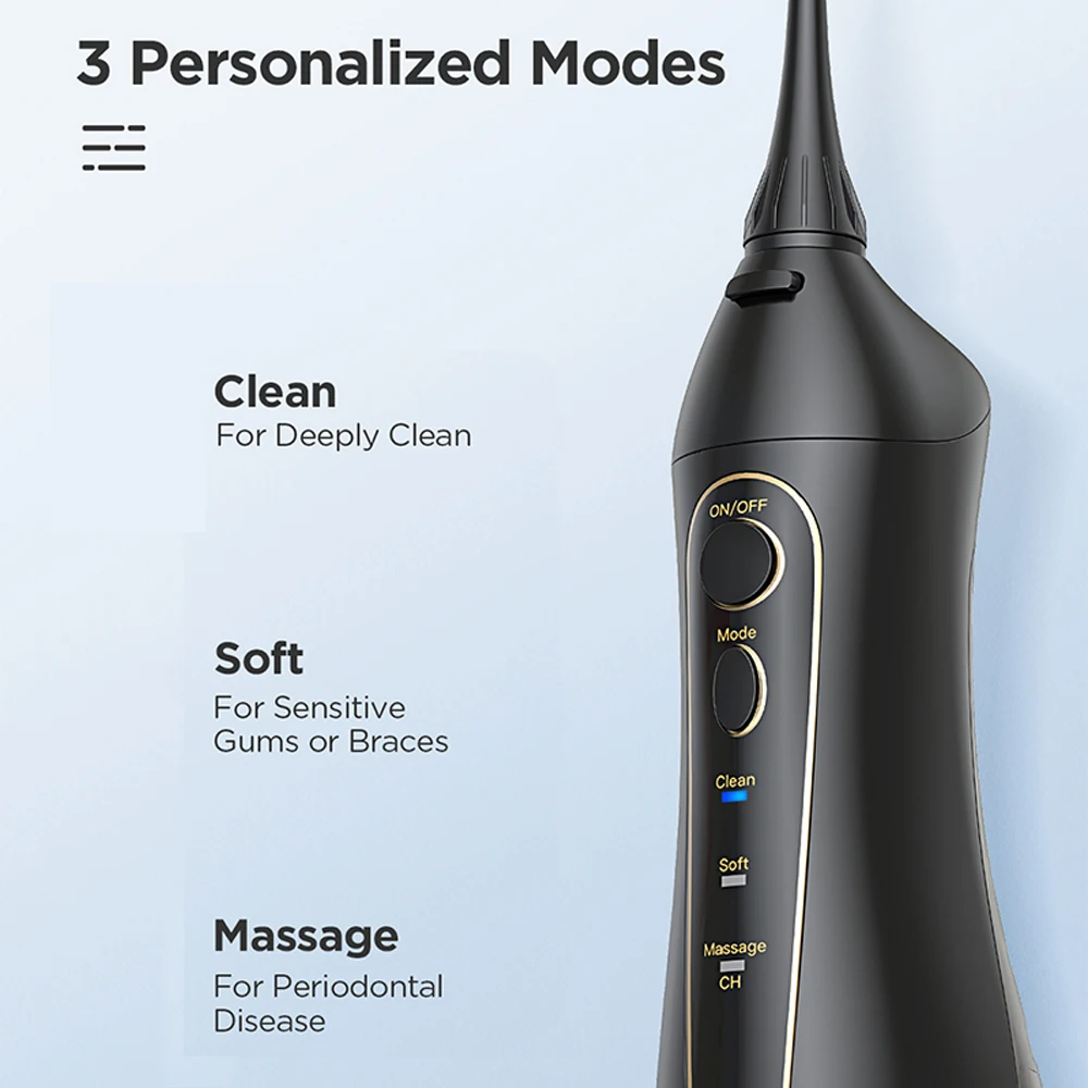 Fairywill Water Flossers for Teeth 300ML Oral Irrigator Rechargeable Portable Dental 3 Modes Water Tank Waterproof Teeth Cleaner