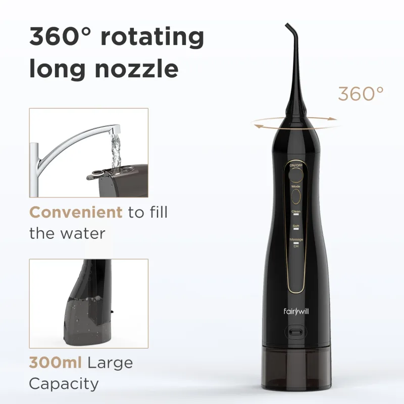 Fairywill Water Flossers for Teeth 300ML Oral Irrigator Rechargeable Portable Dental 3 Modes Water Tank Waterproof Teeth Cleaner - Image 2